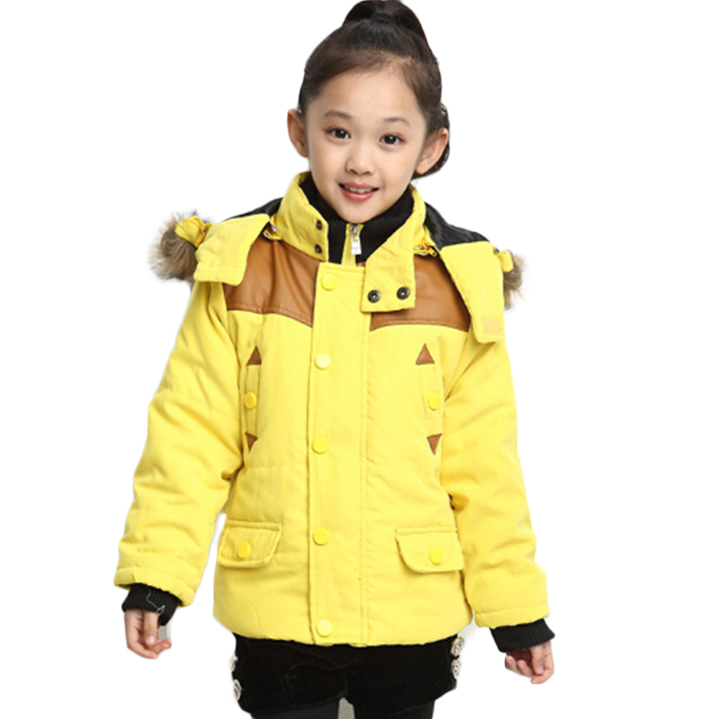 Roupas Infantis Menina Children Winter Cotton Coat Long Sleeve Parka For Girls Boys Unisex Fur Hooded Stitching Jacket EC476