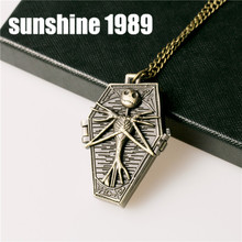 Sunshine New Quartzwerk Pocket Watch necklaces The Burton s Nightmare Before Christmas Cartoon bones fashion jewelry