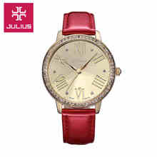Julius dama de la mujer reloj de cuarzo horas mejor vestido de moda de corea pulsera marca grande del cuero del Dial roma regalo de la muchacha JA-775