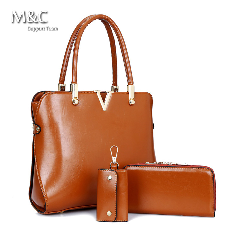 New 2016 Women Handbag Genuine Leather Bag For Women Shoulder Bags Crossbody Bag Handbag Messenger Bag Purse Wallet 3 set SD-382