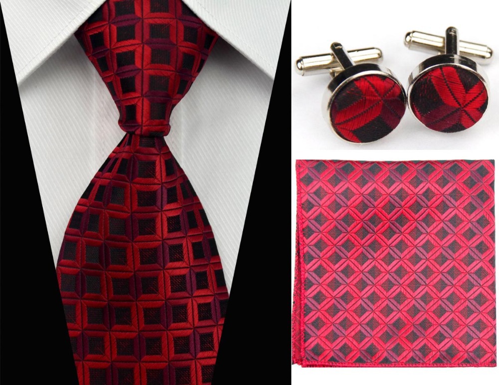 SNT0027 Men s Fashional Wedding Groom Red Striped Tie Hanky Cufflinks Necktie Set Silk necktie Free