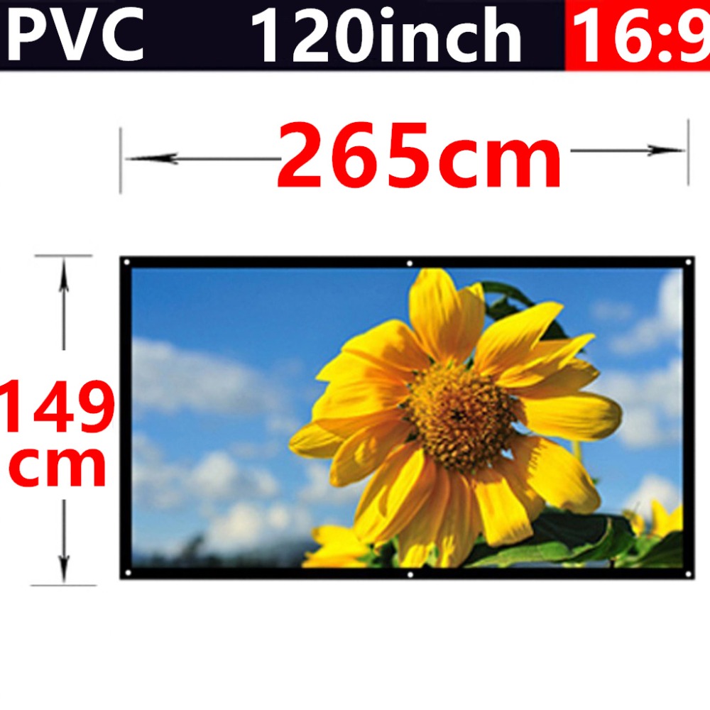 factory sale 120 Inch 16:9 PVC Fabric Matte With 1.1 Gain projection screen Wall Mounted for hd 3d home theater free shipping