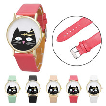 Mance H5 Colorful Fashion Casual Cartoon Cat Women Girl Student Leather Band Analog Quartz Dial Wrist