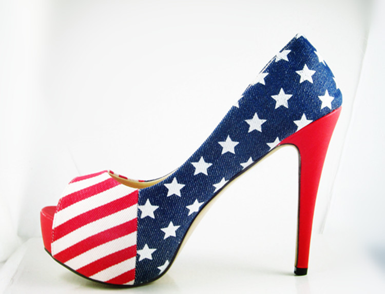 Red Bottom Shoes High Heels Peep Open Toes US American Flag ...