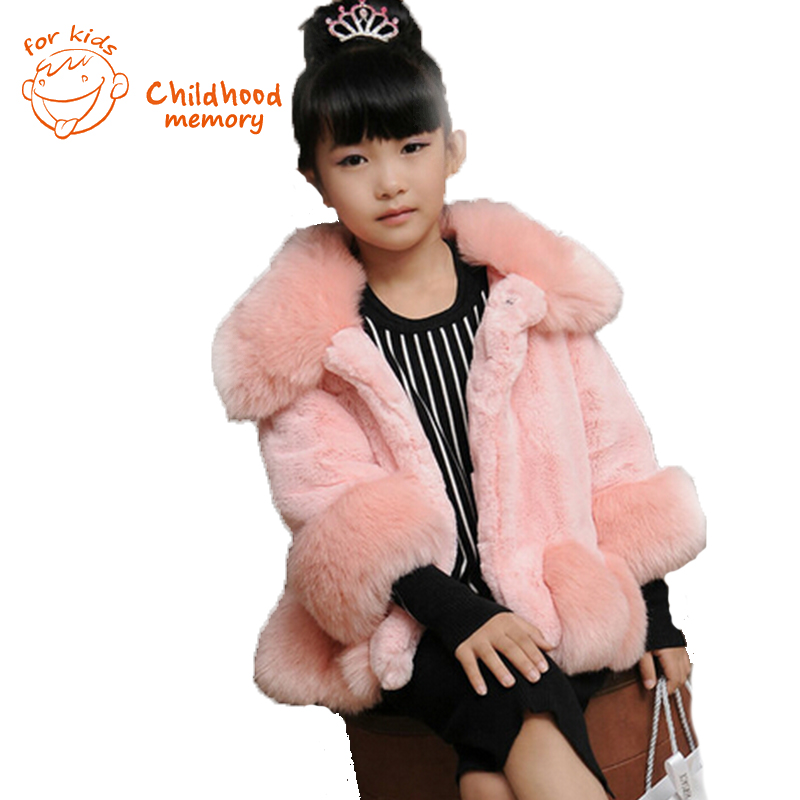 Faux Rabbit Girls Fur Jacket European And American Style Family Fitted 2015 New Autumn Winter Fashion Mink Fur Coat For Girls
