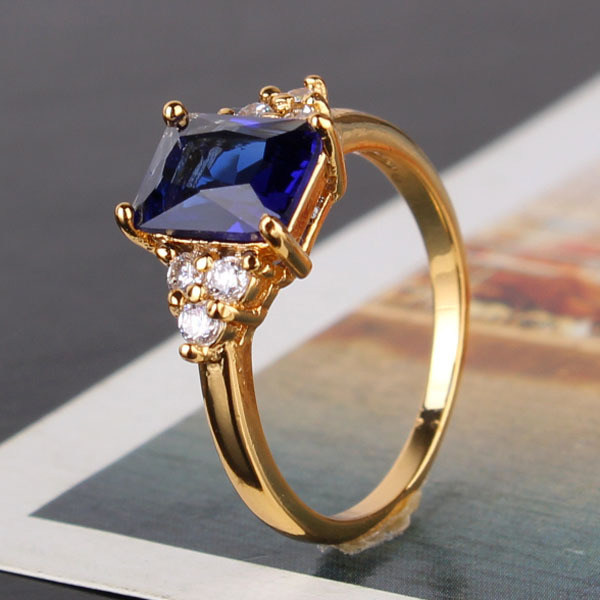 Best Quality New 2014 Fashion 24K Gold Plated Sapphire Zircon CZ Engagement Rings For Women High