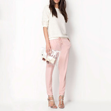 Hot Sale New 2015 Brand Casual Women Pants Solid Color Drawstring Elastic Waist Comfy Full Length