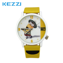 Venta caliente de la promoción gente pequeña de color amarillo de dibujos animados populares relojes de cuarzo banda de cuero pulsera casuales