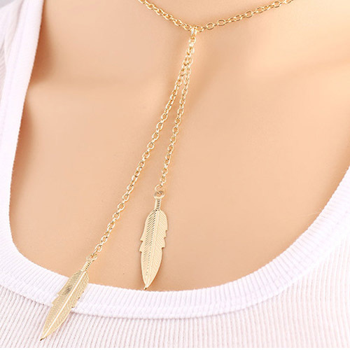 Elegant Leaf Necklaces Pendants Bohomian Necklace Women Collier Femme Accessories Gold Chain Jewelry Free Shipping