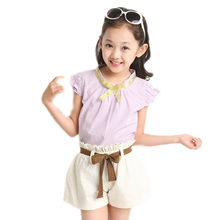 toddler girl clothes 2016 new fashion summer big girl clothes sets solid sleeveless girls summer clothes top t shirt +shorts