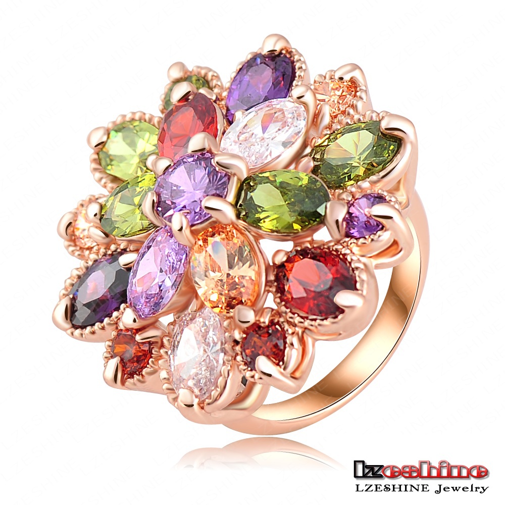 Unique Fashion Multicolor Flower Engagement Rings 18K Rose Gold Plated with AAA Zircon Fashion Jewelry Anillos