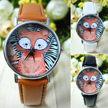 Nueva llegada marca de pulsera Unisex para mujer para hombre amantes negros blancos de zorro de la raya Dial de cuero de imitación cuarzo analógico reloj de pulsera