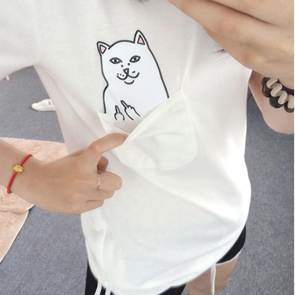 Women-T-Shirt-2015-Summer-Style-T-shirt-Print-Black-Pocket-Cat-Harajuku-O-neck-Short (4)
