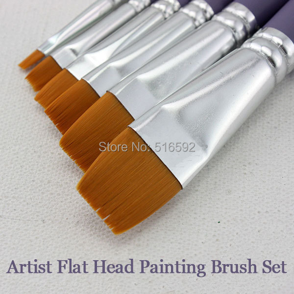 Transon 810 fine nylon hair flat head artist painting brush set wooden handle brushes for art