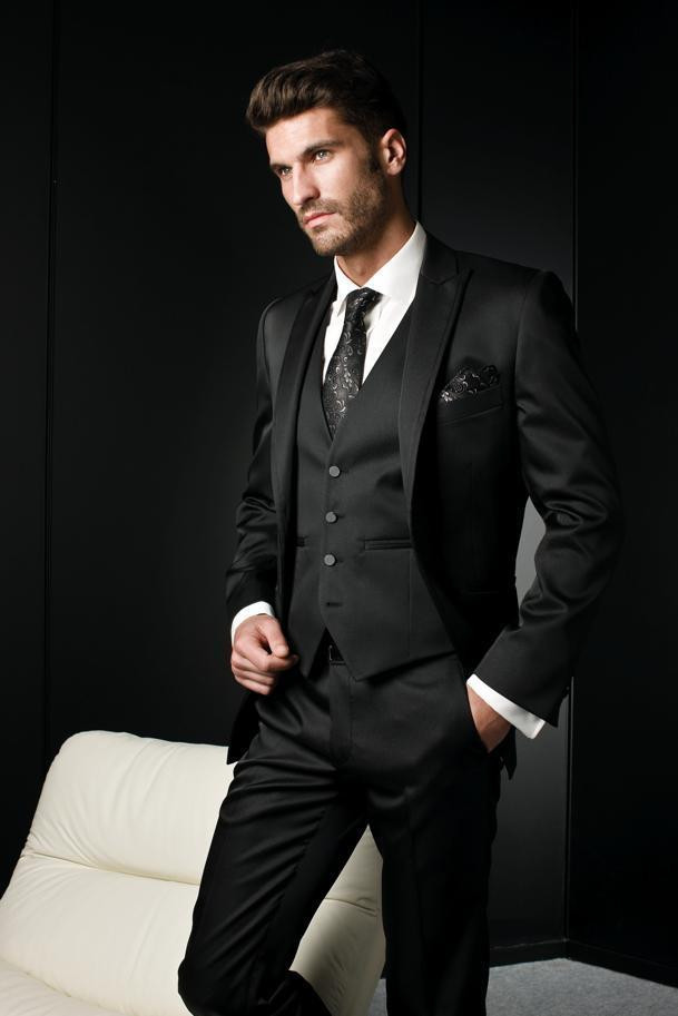 2015 Black Mens suits Tuxedos Business Suit Brand Boss Dress Suit For Men\'s Wedding Business Boys Suits Groom Tuxedos (jacket+vest+pant)