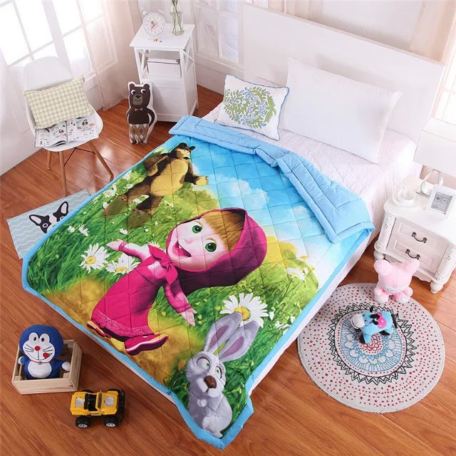 HOT Cartoon Masha The Bear Comforter/Twin Quilt sets Girls Cars Despicable Me Minions Bedding set /1 comforter and 1 pillowcases