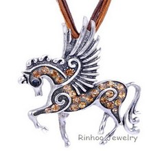 2016 New mix color Crystal Pegasus Fly Horse Pendant with Ribbon Rope Lobster Clasp Necklace Costume