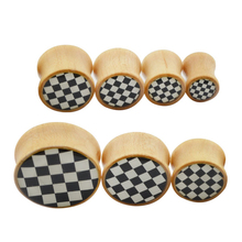 8-25mm Chequered Pattern Wood Plugs Ear Stretchers Punk Style Tunnel Piercing Ear Plugs Gauges Saddle 0g Plug Body Jewelry Shop