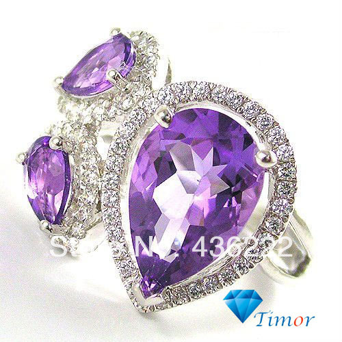 Wholesale New 2014 Cute Fairy Charm 4ct Fine Jewelry NATURAL Amethyst Ring 925 Sterling Silver Free Shipping