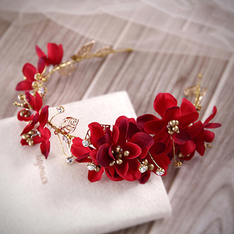 13cm red Women Frontlet headband handmade Craft Bridal shower Headdress Wedding Decoration