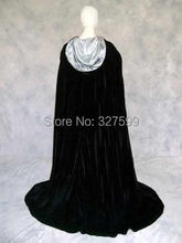 Free shipping New Black Velvet Lined in Silver Satin Cloak Gothic Wicca Robe Medieval Witchcraft Larp