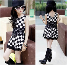 Girls New Summer Children Chequered Camisole Fashion cotton dresses for baby girls Dress bb1039