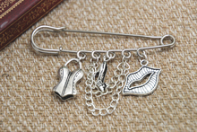 12pcs Rocky Horror Show inspired Frank N Furter themed charm with chain kilt pin brooch (50mm)