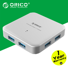 Orico ABS U3BCH4-SV 4-портовый USB 3.0 концентратор-оранжевый BC1.2 смарт-чехол HUB с адаптером питания — серебро / черный