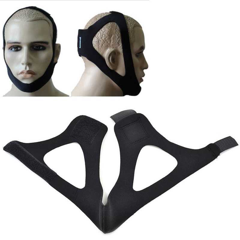 1 piece Neoprene Fabric Adjustable Black Anti Snore Chin Strap Stop Snore Belt Apnea Jaw Support