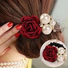 1pc Lady Elastic Rose Flower Scrunchie Ponytail Hair Band Rope hair clips for women headwear Summer Style Hair Accessories