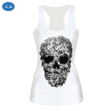 New 2016 Skull Head Design 3D Print Tank Tops Harajuku Sleeveless White T Shirts Fitness Women Vest Casual Sport Camisole F64