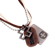 100% Handmade Men’s jewelry brazil accessory necklace couro retro vintage cross Collar Colar Masculino genuine leather necklace
