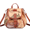 2016 New Korean Style Fashion Backpack Retro Map Print Small Backpack Women Belt Buckle Ornament Flap