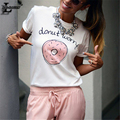 Lei SAGLY New Cute donut worry Letter With Doughnut Printed White T shirts Harajuku Short Sleeve