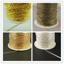 New Factory Price 20M 2mm Silver Gold Bronze Plated Brass Metal Chain Flat Cable Chain Jewelry Necklace Findings Sale in Bulks