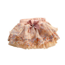Cute Baby Kids Girl Bow Floral Layered Skirt Tulle Tutu Skirts Child Clothing Girls Skirts Green, Pink 2-6Y