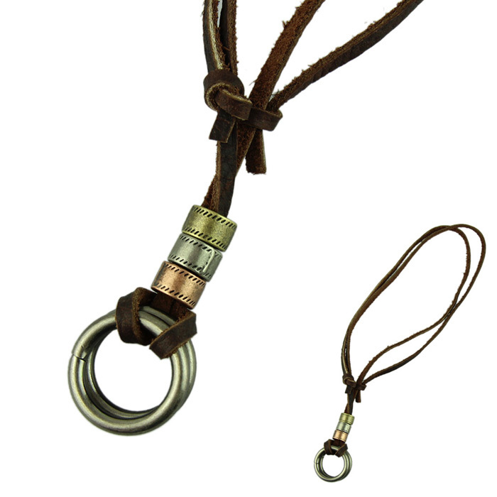 Delicate Jewelry Necklace Cow Leather Men Necklace Punk Retro Metal Loop Pendants Necklace Chain
