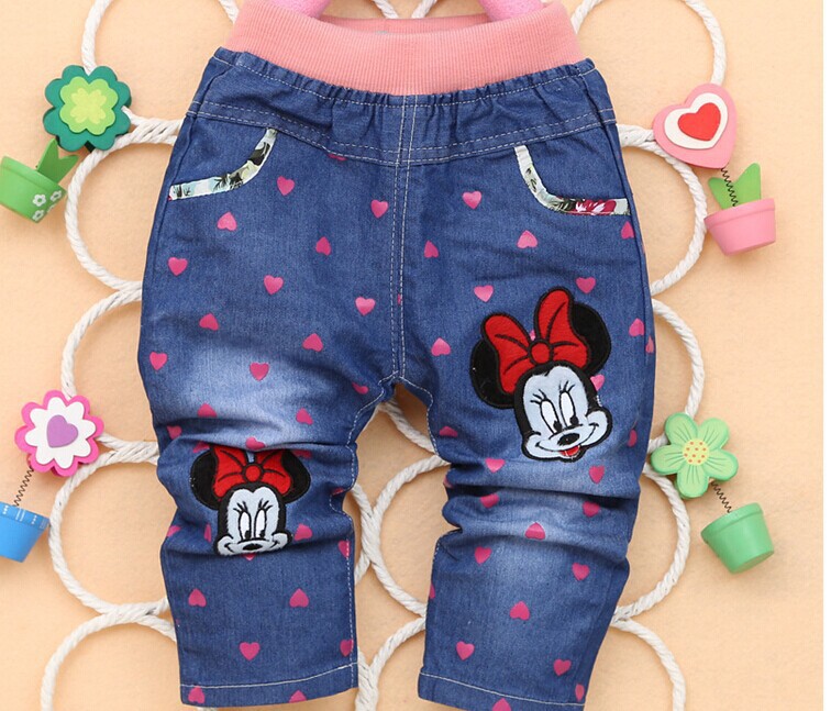 Гаджет  Free shipping 2015 Spring  cartoon girls  pants embroidered denim trousers Korean children jeans None Детские товары