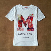 New 2015 fashion women clothing summer Love london floral print tee t-shirt s m l ropa mujer blusas femininas