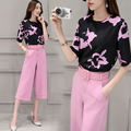 Ladies 2016 New Summer 2 Piece Set Women Casual Chiffon Half Sleeve Short Blouse Top And