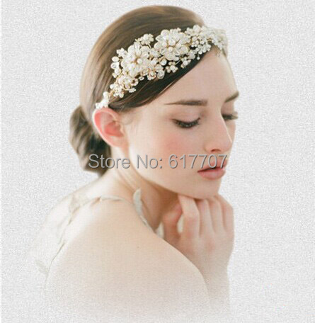 Top Quality Real Luxurious100 Handmade Crystal Pearl Bridal Headhand Tiara Bridal Hair Jewelry Wedding Hair Accessories