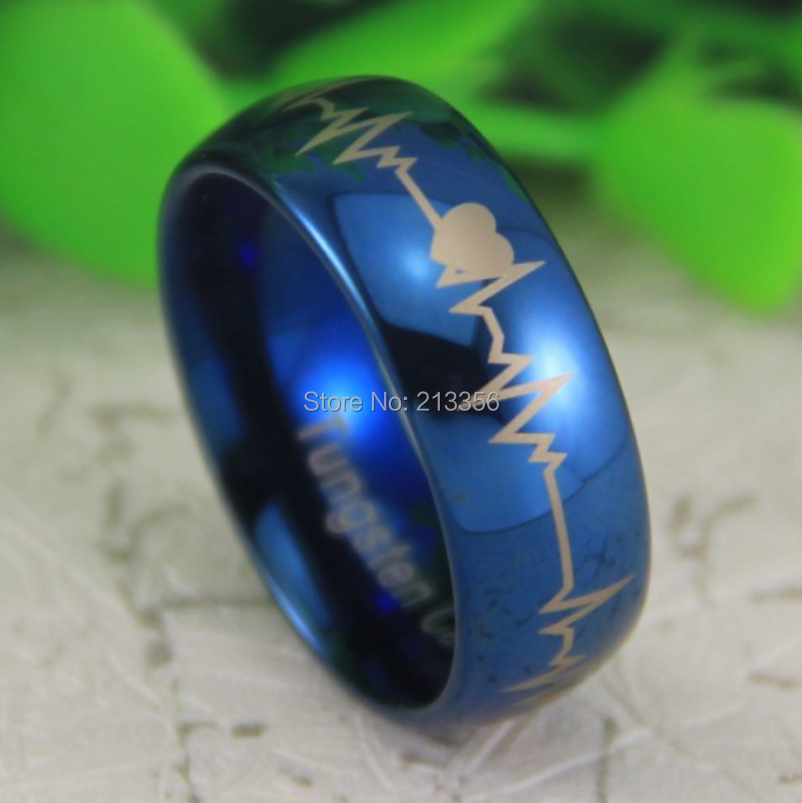 Blue tungsten wedding rings