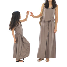 2016 Summer Mom And Daughter Dress Bohemian Beach Long Women Girl Dresses Casual Loose Family Fitted Fashion Family Clothing