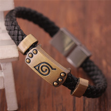 Animation Cartons NARUTO The MuYe Ninja village Lether band bangle Sharingan Logo Anime Jewelry Unisex Bangles