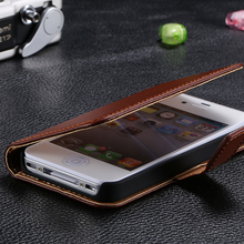 Case for iphone 4 4S 4G 2015 New Luxury Retro 100 Real Leather Wallet Stand Mobile