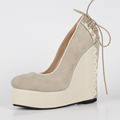 Grey Wedge Dress Shoes Fashion High Heel For Women Leisure Canvas Women Platform Wedge Heel Shoes