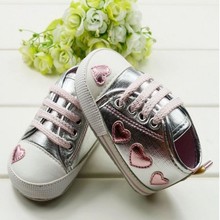 Cute Kid Toddler Baby Girl Silver Crib Heart Soft Shoes First Walker 0 18 M