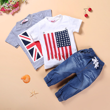 Baby Boy Clothing Sets 2 T-Shirt and Jeans 3 Pcs Fashion Summer Boys Suits for Summer National Flag Charater T-shirt *
