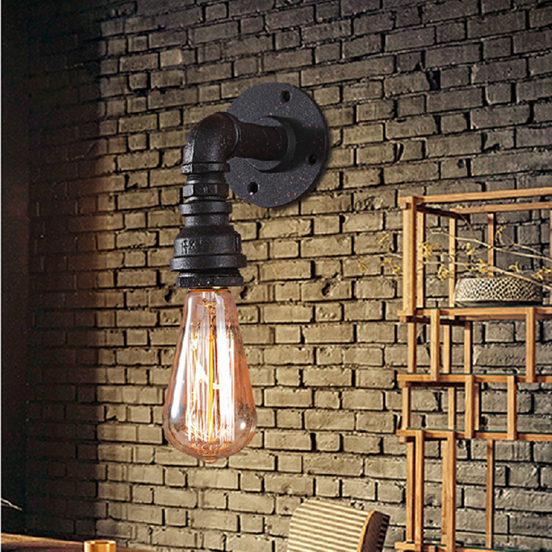 Loft Vintage rustic wall lamps Classic Black lamparas de pared sconce wall Light For Aisle Bar Bedroom Iron Industrial Pipe lamp