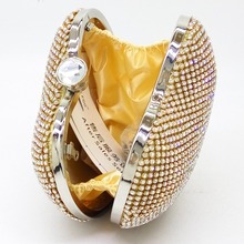 Dazzling Women Silver Heart Evening Shoulder Bags Crystal Box Clutch Purses and Handbags Bridal Wedding Party